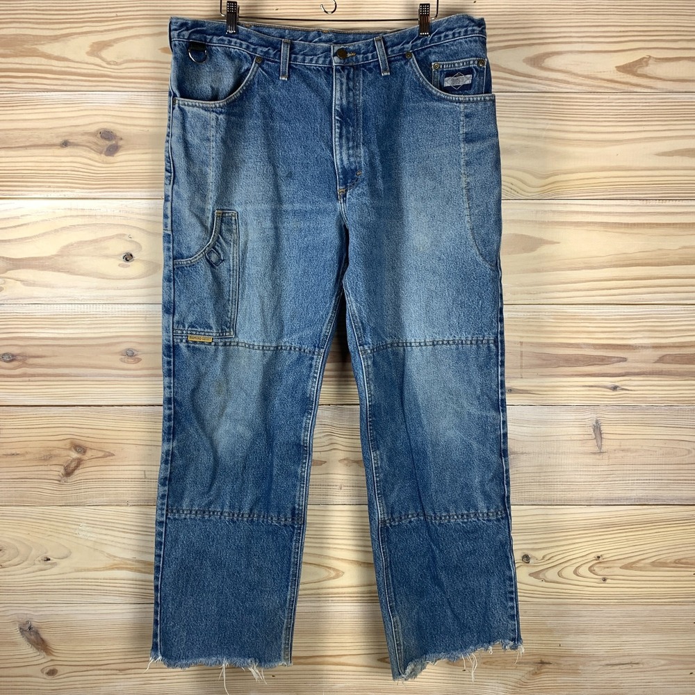Diamond‎ Gusset Defender Jeans Motorcycle Denim Actual 39x29 Fray Hem